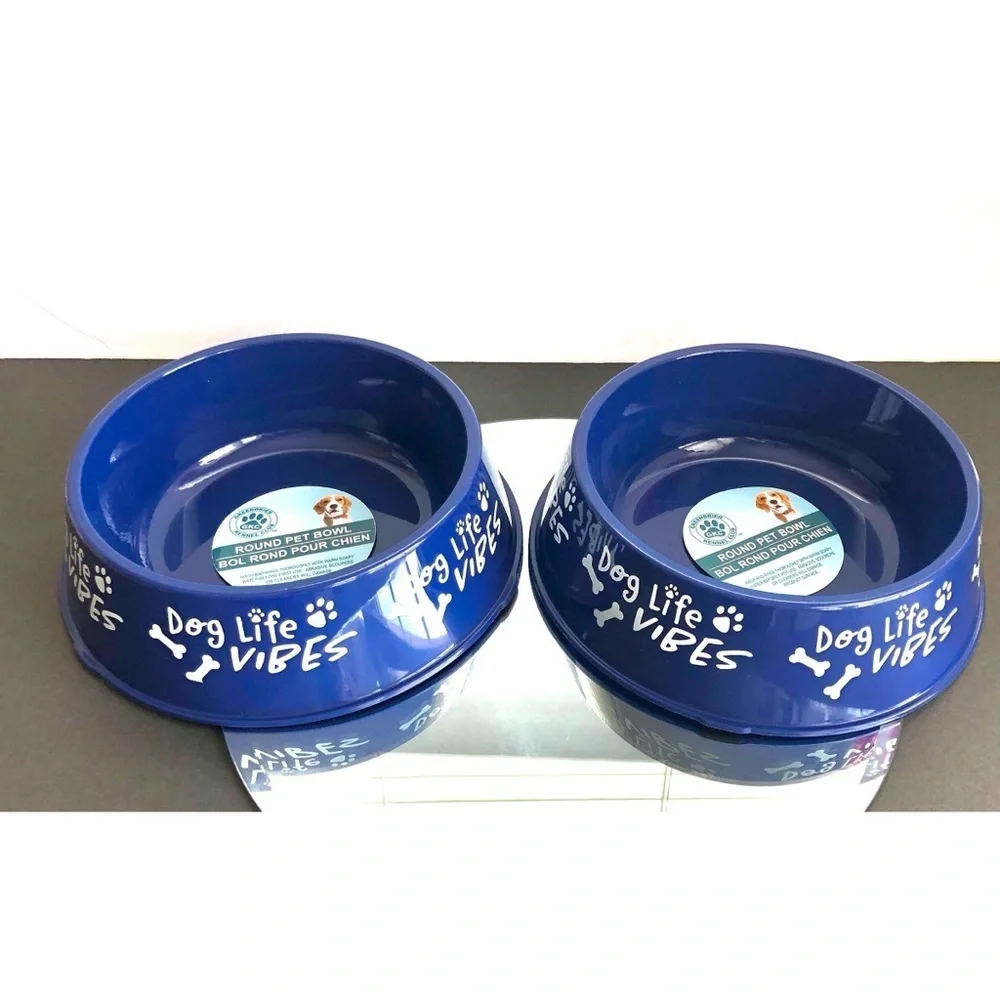 Set of 2 Dog Bowls Blue White Round Kennel Club Food Water NWT